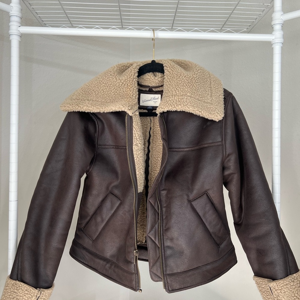 Shearling Lined Brown Leather Jacket - image 1